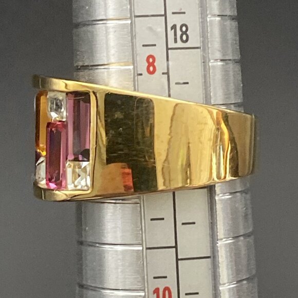 Art Deco Ring Yellow Gold Plated Multicolor Baguette Rhinestone CZ Band Sz 8.5 - Picture 7 of 9